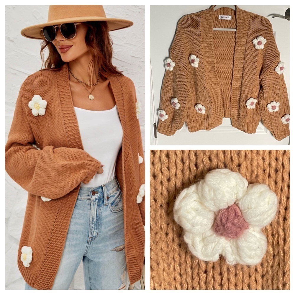 Bailey 44 chunky knit floral cardigan Sweater 47552